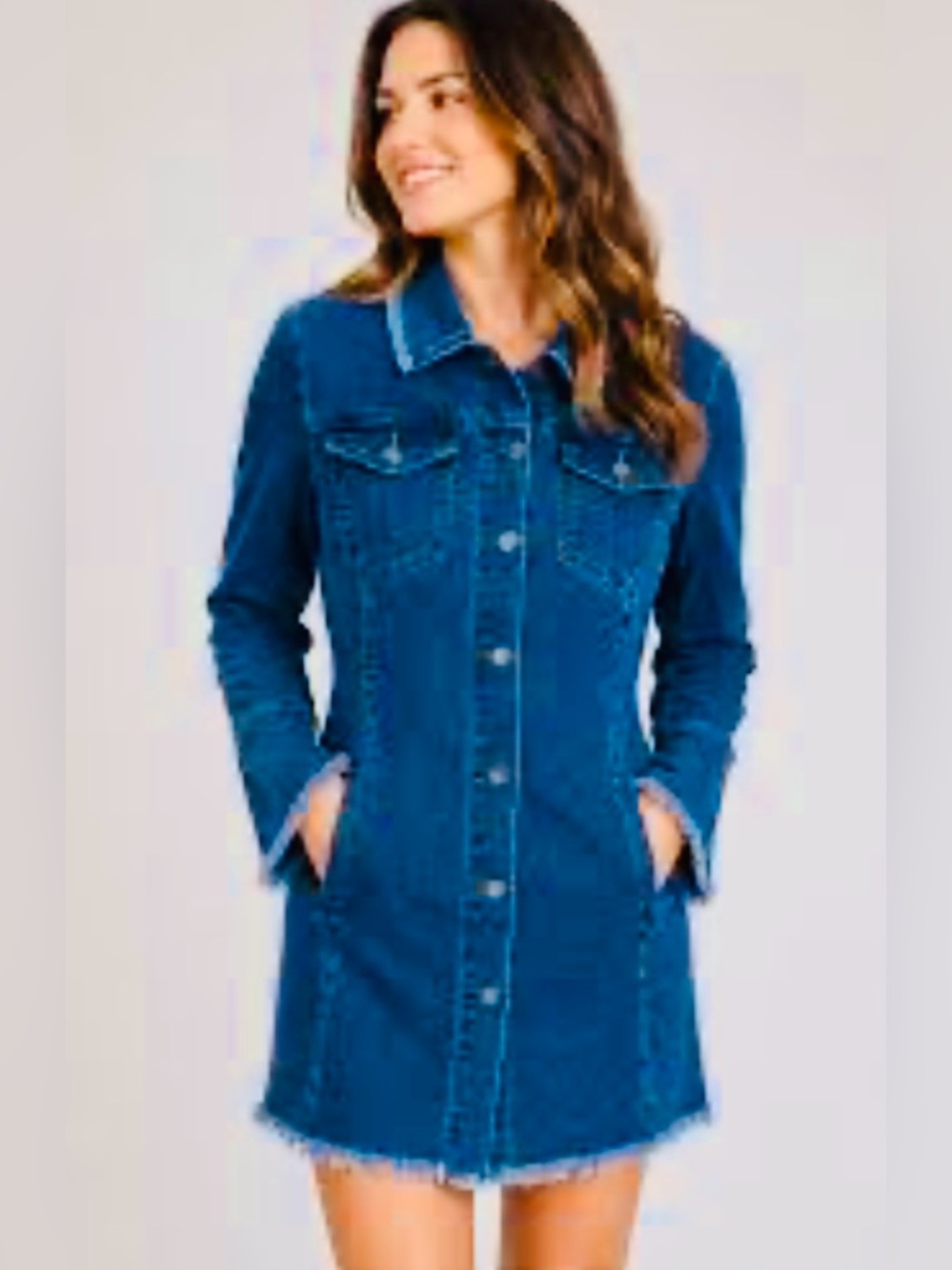 AZI Jeans Kelly Long Fray Hem Jean Jacket Mini Dress size Medium